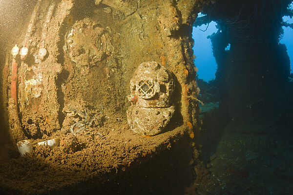 Diving Helmet on Brigde of USS Saratoga