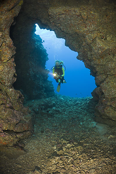 Diver at Caves of Lava Tubes