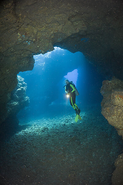 Diver at Caves of Lava Tubes