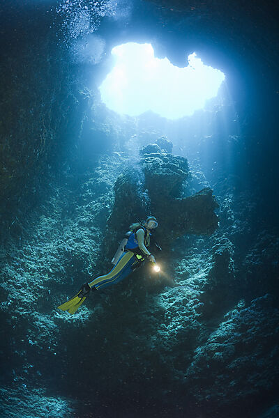Diver in Blue Hole Cave