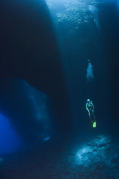Diver in Blue Hole Cave