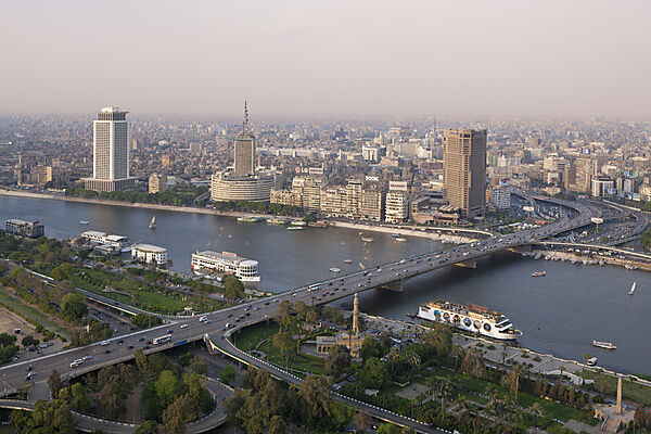 View at Cairo and Bridge of 6. October over Nile
