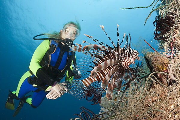 Scuba Diver and Lionfish