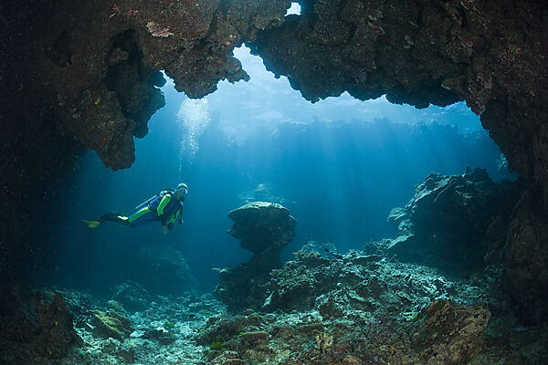 Scuba Diver in Underwater Cave
