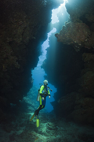 Scuba Diver in Underwater Cave