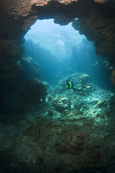 Scuba Diver in Underwater Cave