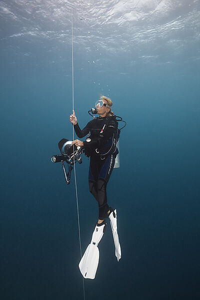Scuba Diver doing Safety stop with Buoy