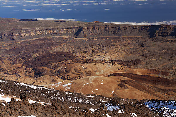 Blick vom Teide Gipfel in die Kraterlandschaft des Teide Nationalparks