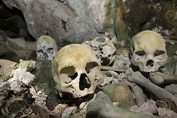 Alte Schaedel in den Rock Islands bei Malwawa