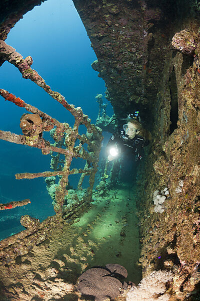 Scuba Diver at Umbria Wreck, Wingate Reef, Red Sea, Sudan