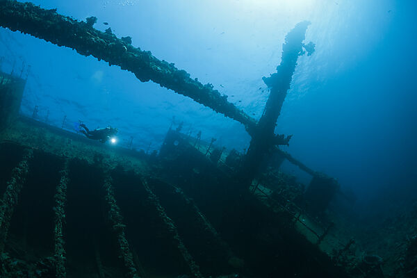 Scuba Diver at Umbria Wreck, Wingate Reef, Red Sea, Sudan