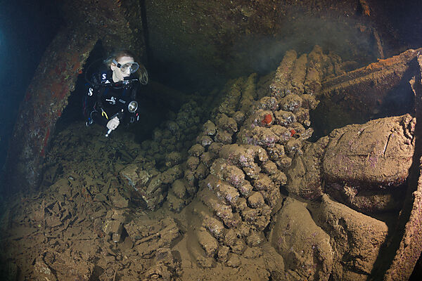 Munition inside Umbria Wreck, Wingate Reef, Red Sea, Sudan
