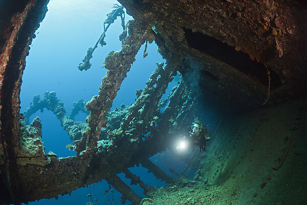 Scuba Diver at Umbria Wreck, Wingate Reef, Red Sea, Sudan
