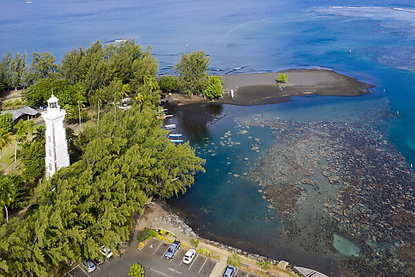 Luftaufnahme von Point Venus, Tahiti, Franzoesisch-Polynesien