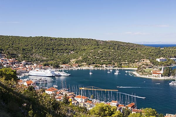 Ferry harbour of Vis, Vis Island, Mediterranean Sea, Croatia
