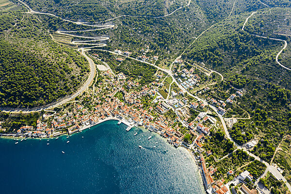 Town and bay of Vis, Vis Island, Mediterranean Sea, Croatia
