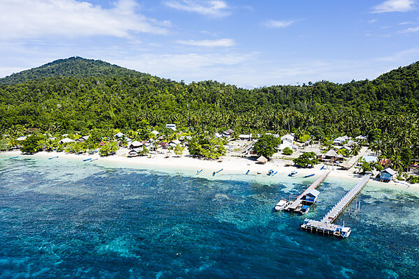 Aerial View of Sauwandarek Village, Raja Ampat, West Papua, Indonesia