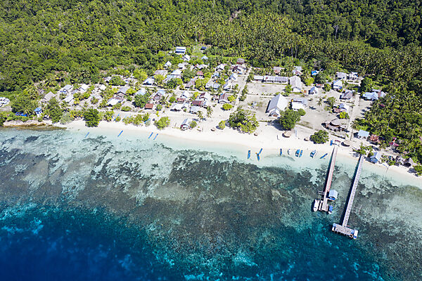 Aerial View of Sauwandarek Village, Raja Ampat, West Papua, Indonesia